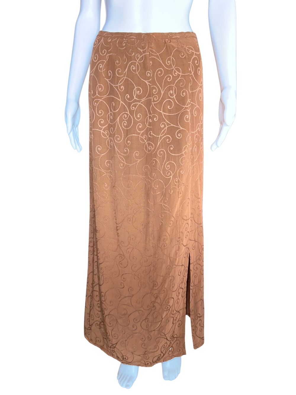 Vintage Whimsigoth Casual Corner Tan Embroidered Maxi Skirt with Side Slit 8